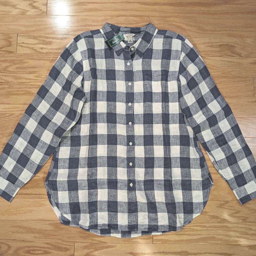 L.L. Bean Women's Premium Washable Linen Shirt Tunic Plaid